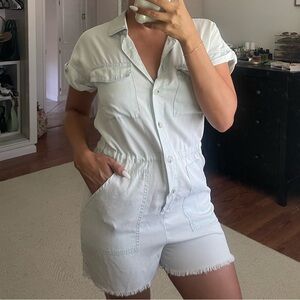 Dear John Light Blue Short Sleeve Denim Romper